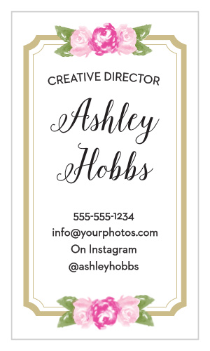 Watercolor flowers and a scallop frame make the Floral Stripe Business Cards a cute and professional way to promote your business.