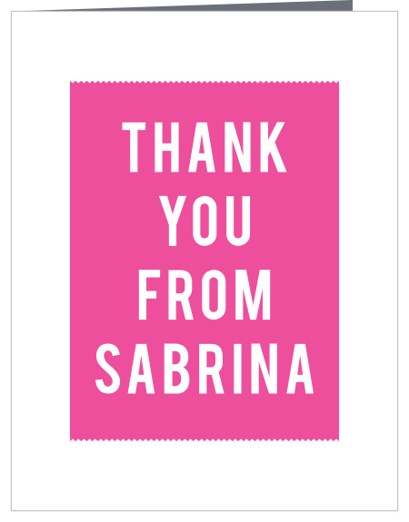 The Simply Photogenic Girl First Birthday Party Thank You Cards feature bold text on a simple ribbon banner.