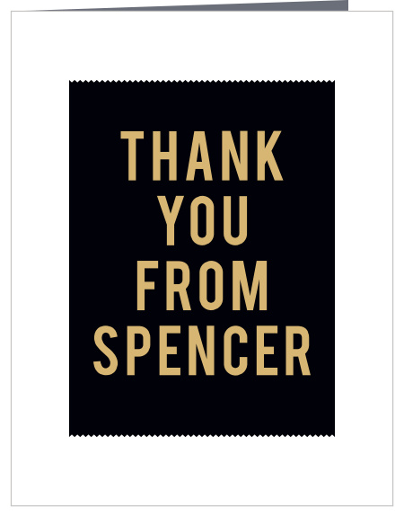 The Simply Photogenic Foil First Birthday Party Thank You Cards feature bold text on a simple ribbon banner.