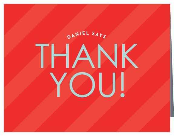 A fun stripe pattern gives the Candy Stripe Boy First Birthday Party Thank You Cards a playful attitude.