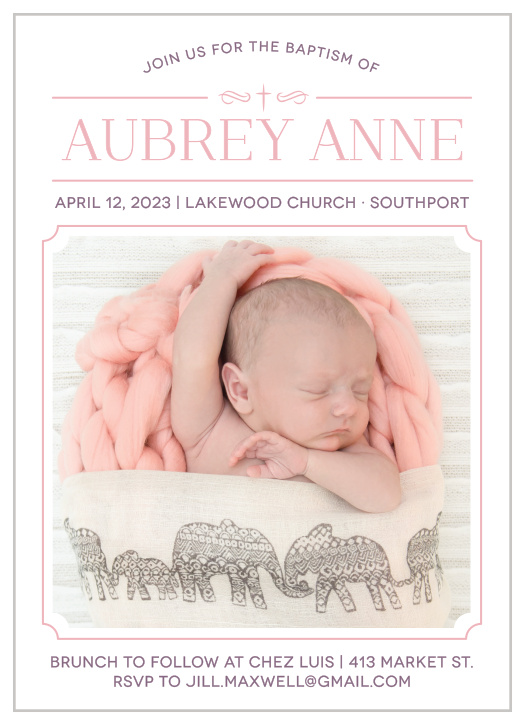 Invite friends and family to celebrate your daughter’s baptism with the Classic Cross Girl Baptism Invitations.