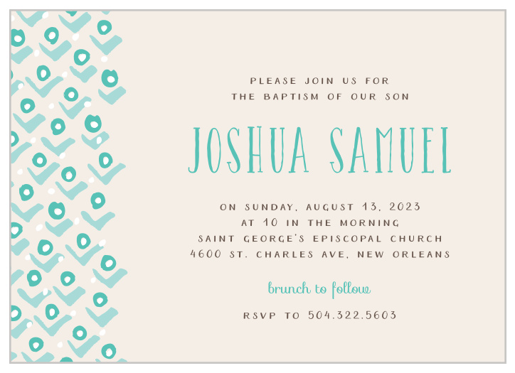 A stylized pattern of rosebuds cascades down the left-hand side of the Blushing Buds Boy Baptism Invitations.