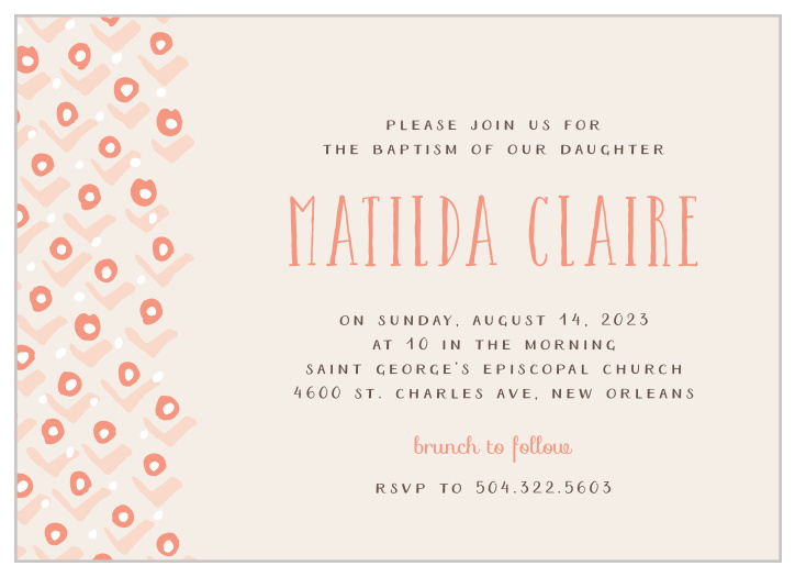 A stylized pattern of rosebuds cascades down the left-hand side of the Blushing Buds Girl Baptism Invitations.
