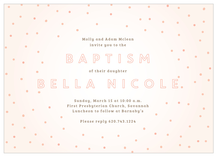 Confetti surrounds your text on the Dapper Dots Girl Baptism Invitations.