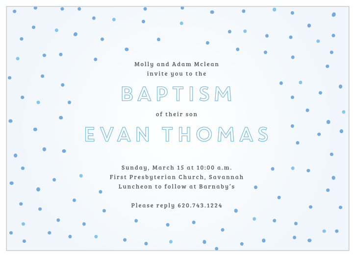 Confetti surrounds your text on the Dapper Dots Boy Baptism Invitations.