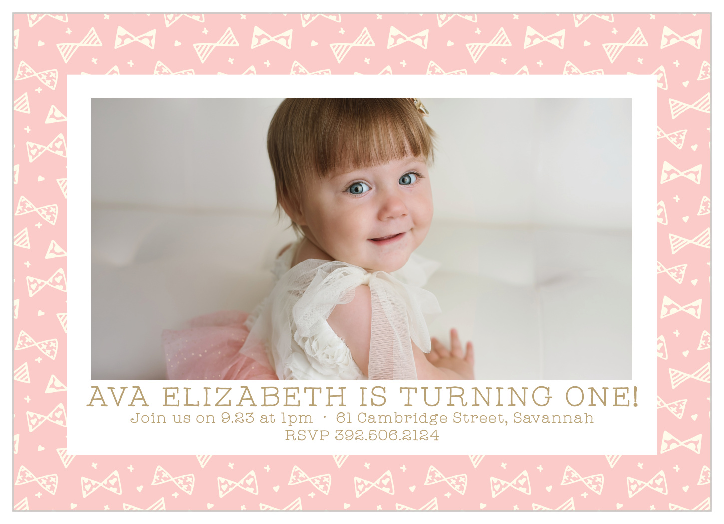 Busy Bows Girl First Birthday Invitations