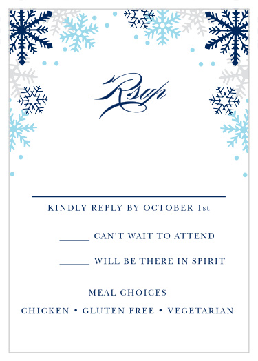 Collect RSVPs for your winter wonderland wedding with the Shimmering Snowflakes Response Cards.