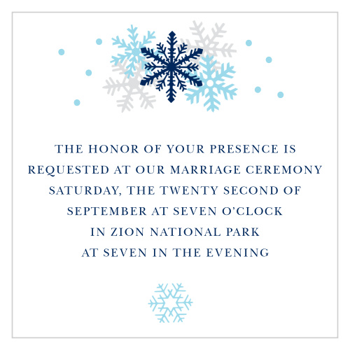 Colorful Snowflakes accent your text on the Shimmering Snowflakes Ceremony Cards.