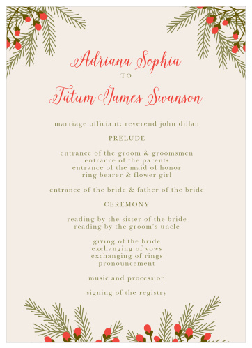 Organize your rustic winter wedding with the Pine Berries Wedding Programs.