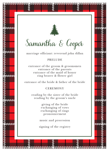 Keep your winter-themed wedding on track with the Cozy Plaid Wedding Programs. 