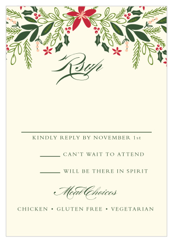 Collect RSVPs for your formal winter wedding with the Holiday Bough Response Cards.