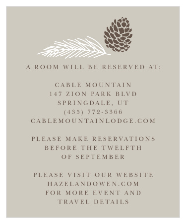 Let guests know when and where to make the best travel reservations with the Pretty Pinecones Accommodation Cards.