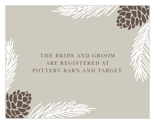 Direct guests to your wedding registries with the Pretty Pinecones Registry Cards.