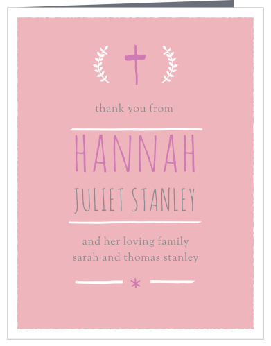 The Laurels and Cross Girl Baptism Thank You Cards are a thoughtful way to thank the friends and family who attended your son’s baptism or christening.