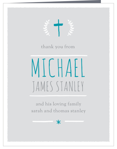 The Laurels and Cross Boy Baptism Thank You Cards are a thoughtful way to thank the friends and family who attended your son’s baptism or christening.