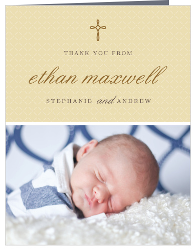 Design a thank you card using your son’s photo with the Tiny Cross Boy Baptism Thank You Cards.
