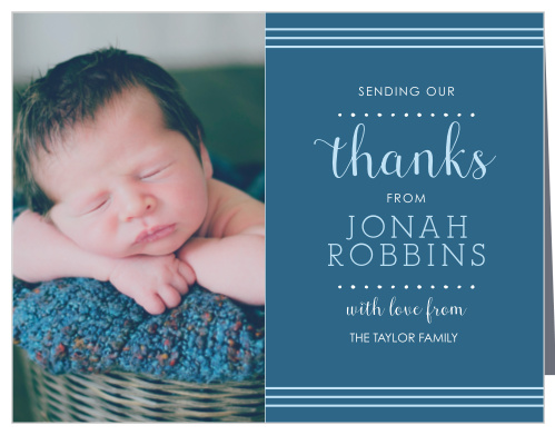 Thank all the friends and family who celebrated your child’s baptism or christening with the Polka Dot Border Boy Thank You Cards.