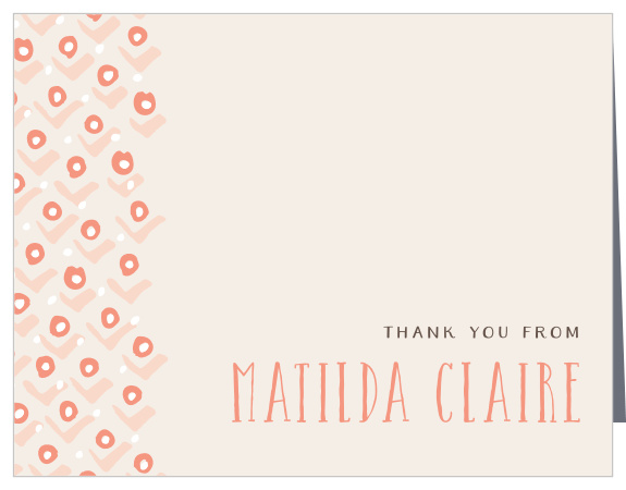 The Blushing Buds Girl Thank You Cards feature a pattern of stylized rosebuds cascading down their left-hand side.