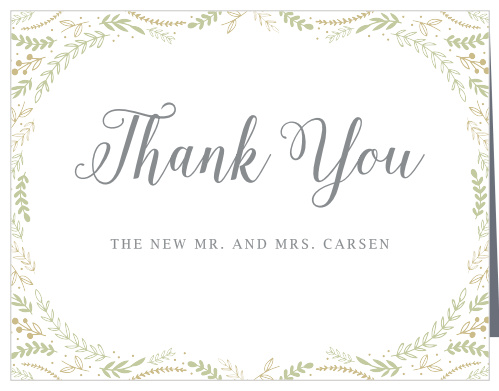 Finish your whimsical winter wedding with the Romantic Evergreen Thank You Cards.