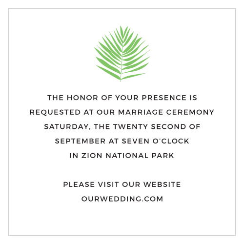 Create completely customized invitations to your ceremony with the Tropical Palm Ceremony Cards.