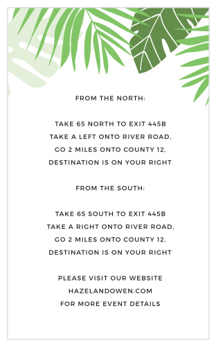 Help guests make it on time to your summertime wedding with the Tropical Palm Direction Cards.