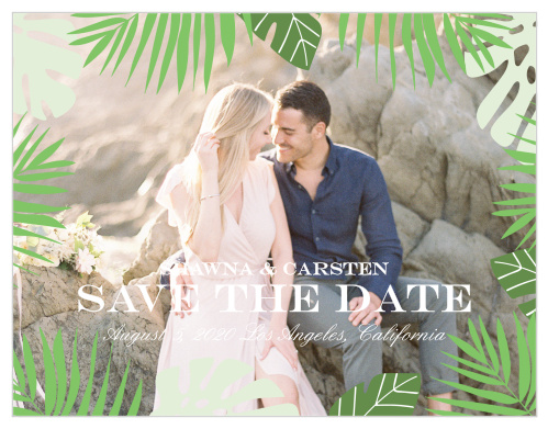 Craft your summer wedding theme with the Tropical Palm Save-the-Date Magnets.