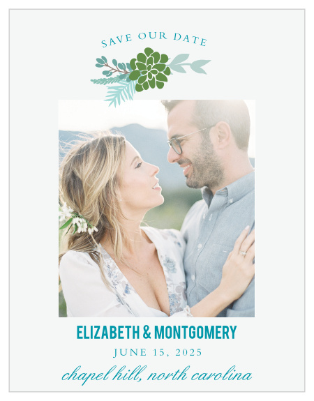 Share your engagement photo with the Sunny Succulents Save-the-Date Cards.