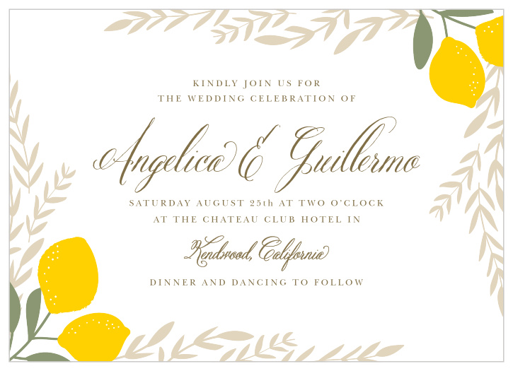 The Summer Citrus Wedding Invitations' fresh, airy style are perfect for a summertime wedding.