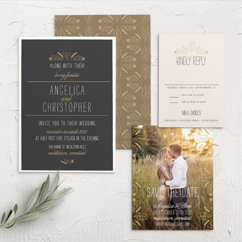 Elegant Autumn Foil Wedding Invitations