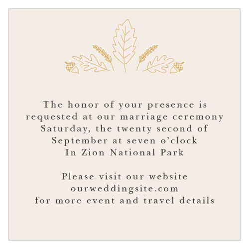 Festive fall foliage tops your text on the Elegant Autumn Foil Ceremony Cards.