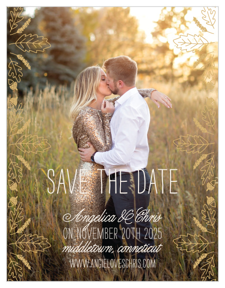 Prepare friends and family for your fall wedding with the Elegant Autumn Foil Save-the-Date Magnets.