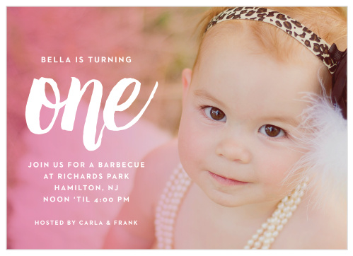 A sophisticated ombre effect over your daughter’s picture adds a splash of color to the Fading Color Girl First Birthday Invitations.
