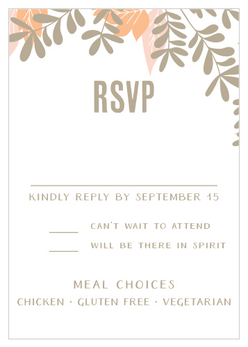 Customize the fall foliage of the Autumn Foliage Response Cards with your wedding colors.