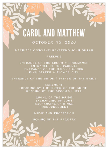 Keep the wedding party on schedule with the Autumn Foliage Wedding Programs.