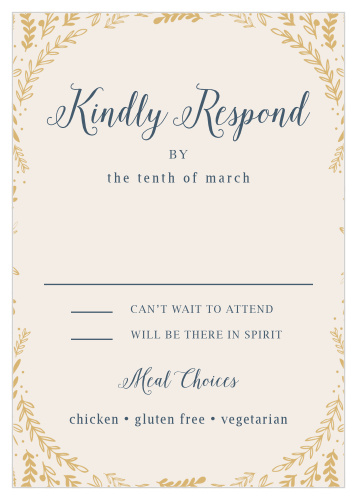 Collect RSVPs for your whimsical winter wedding with the Romantic Evergreen Foil Response Cards. 
