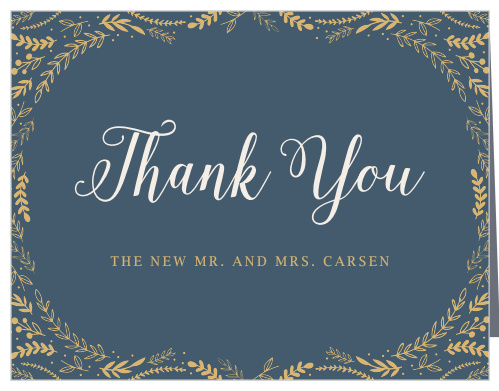 Finish your whimsical winter wedding with the Romantic Evergreen Foil Thank You Cards.