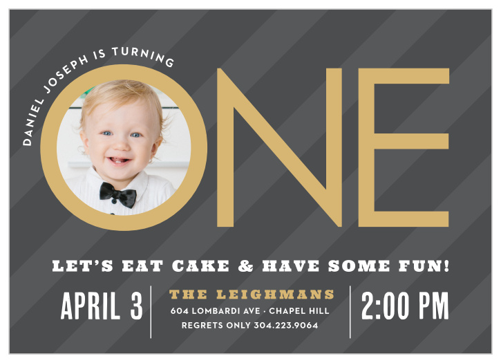 Invite friends and family to a party with the Candy Stripe Foil First Birthday Invitations. 