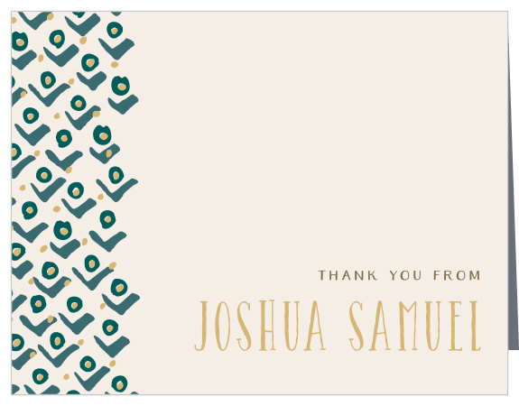 The Blushing Buds Foil Boy Thank You Cards feature a pattern of stylized rosebuds cascading down their left-hand side.