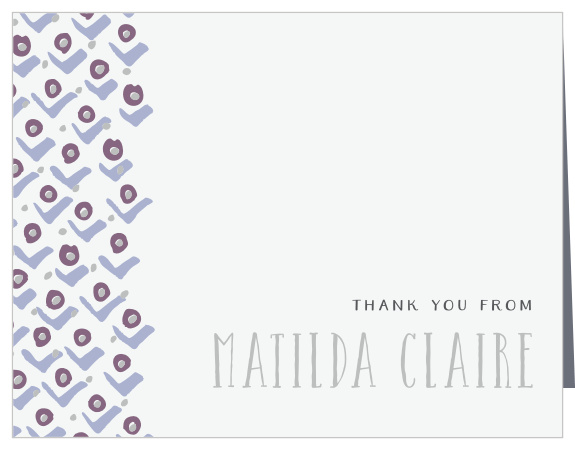 The Blushing Buds Foil Girl Thank You Cards feature a pattern of stylized rosebuds cascading down their left-hand side. 