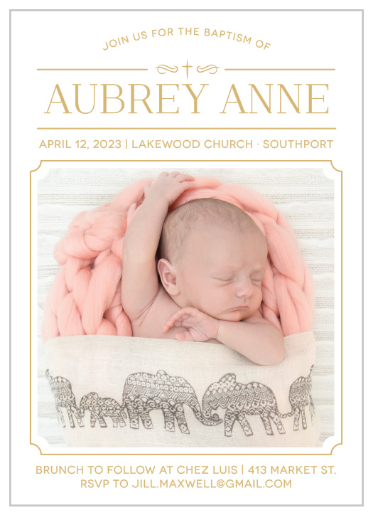 Invite friends and family to celebrate your daughter’s baptism with the Classic Cross Foil Girl Baptism Invitations.