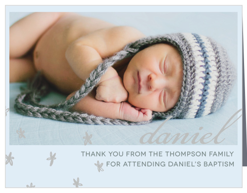 Send your thanks with the relaxed style of the Doodle Petal Boy Foil Baptism Thank You Cards. 