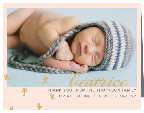 Send your thanks with the relaxed style of the Doodle Petal Girl Foil Baptism Thank You Cards. 