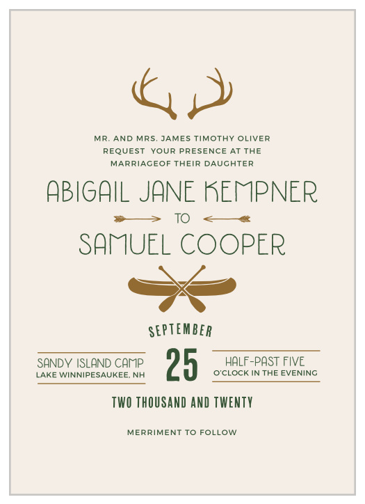 Invite guests to your outdoorsy wedding with the Summer Camp Weekend Wedding Invitations.