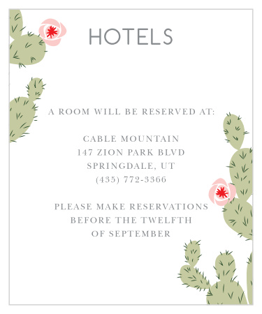 Help guests plan for your desert wedding with the Prickly Pear Accommodation Cards.