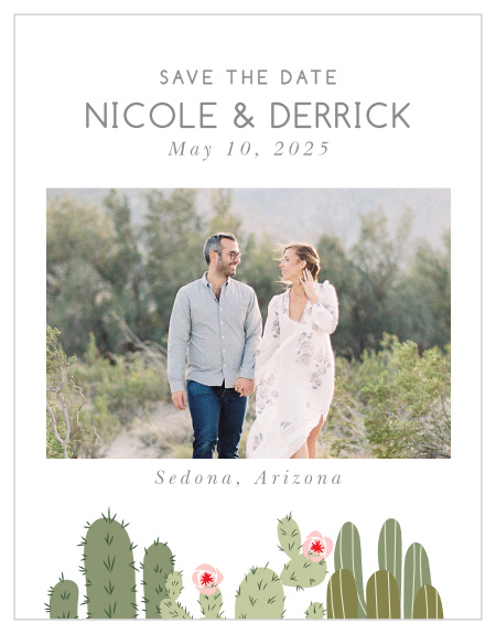 Prepare guests for your desert wedding with the Prickly Pear Save-the-Date Magnets.