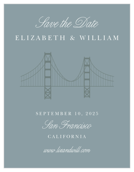Announce your California wedding with the Golden Gate Wedding Save-the-Date Cards.