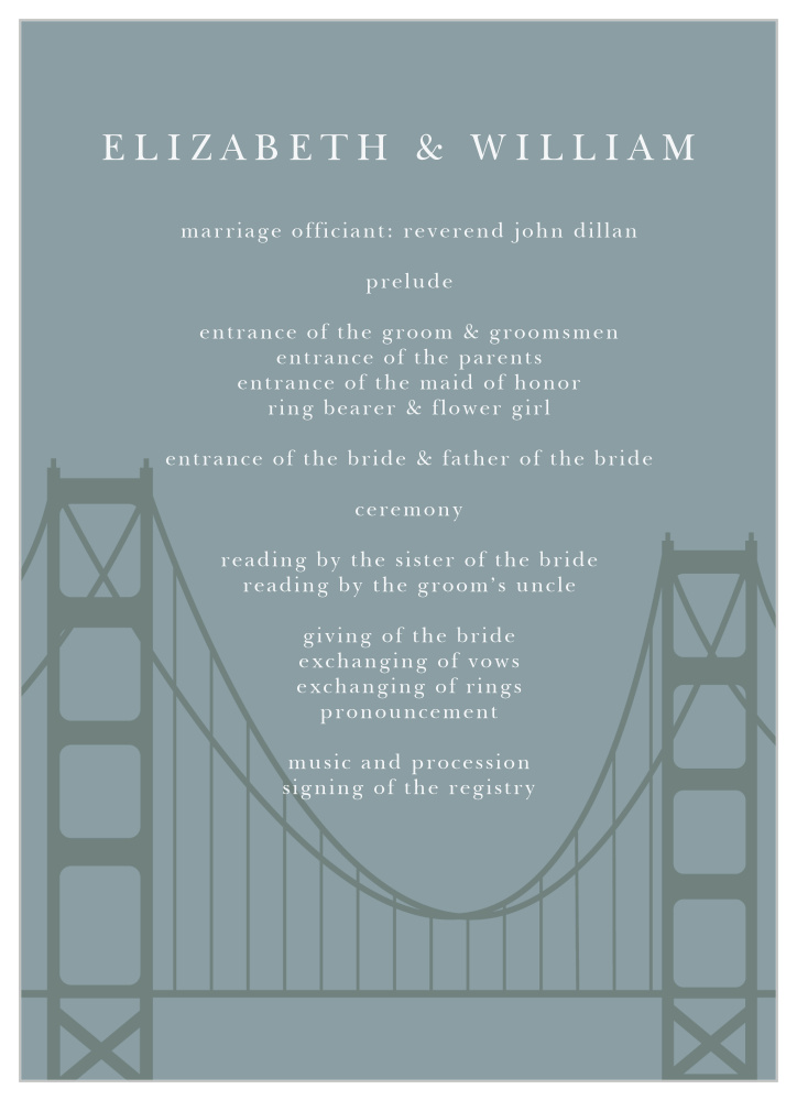 Golden Gate Wedding Programs