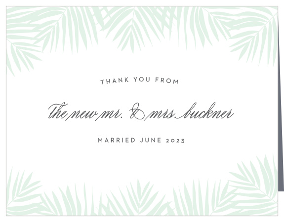 Delicate palm fronds frame the top and bottom of the Palm Beach Thank You Cards.