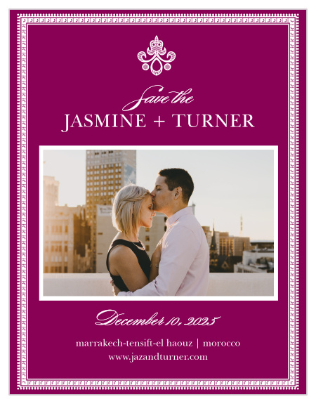 Rich details complement your engagement photo on the Moroccan Frame Save-the-Date Cards.