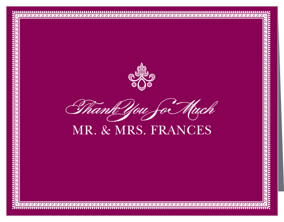 Finish your wedding stationery with the opulence of the Moroccan Frame Thank You Cards.